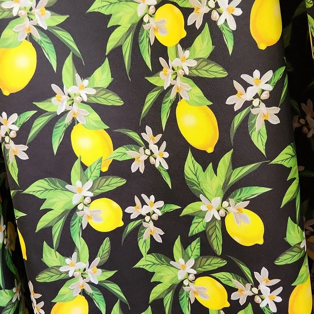 Missguided Black Lemon Print Mini Dress SZ 14 Tropical Tie Bows Vacation Fruit - Picture 4 of 8